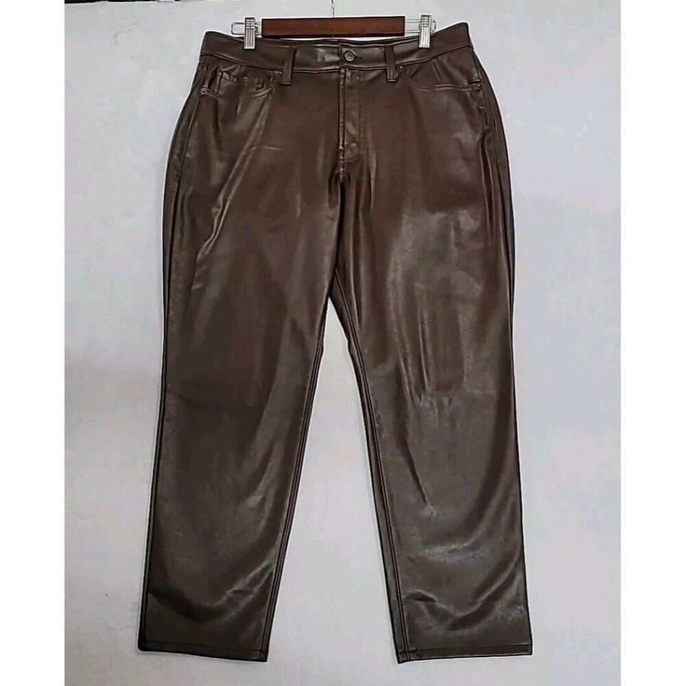 Old Navy Women's High-rise OG Straight Faux Brown Leather Pants Size 12P EUC